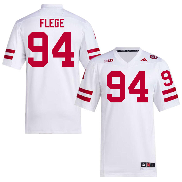 Men #94 Aidan Flege Nebraska Cornhuskers College Football Jerseys Stitched Sale-White